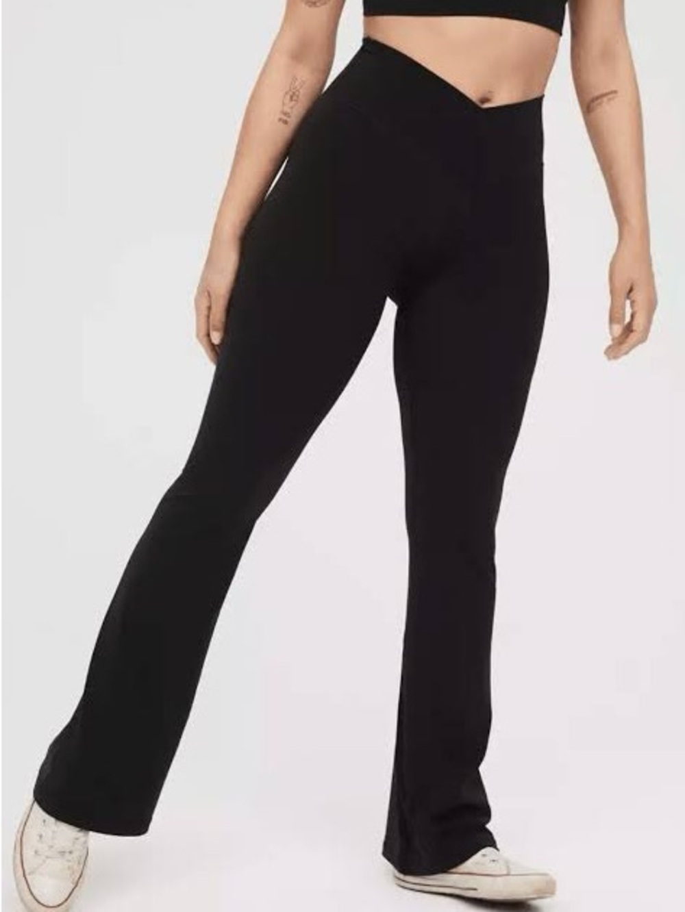 aerie Black High-Waist Crossover Flare Leggings